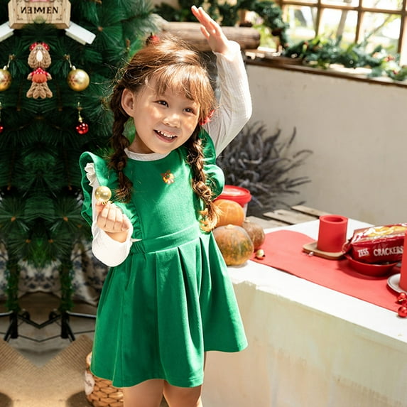 YWDJ Girls Spring Casual Dresses Santa Claus Girl Characters Dressed Up In Tulle Skirts Green 1Y