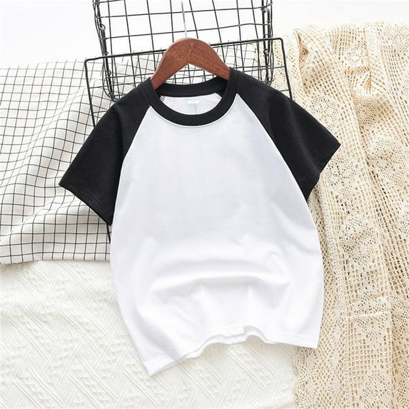 YWDJ Graphic Tees Teen Girls Toddler Kids Boys Girl Comfortable Solid Color Short Sleeve Cotton T-shirt Top Black 120CM