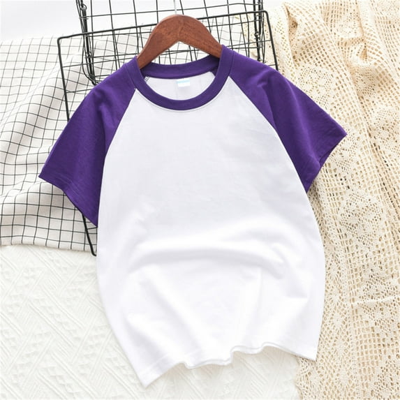 YWDJ Graphic Tees Teen Girls Toddler Kids Boys Girl Comfortable Solid Color Short Sleeve Cotton T-shirt Top Purple 4T