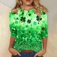 thumbnail image 1 of YWDJ Green Womens Plus Size Tops 3/4 Sleeve St Patricks Day Crew Neck Polyester Casual St. Patricks Day Blouse Tops for Irish Themed Gifts 3XL, 1 of 5
