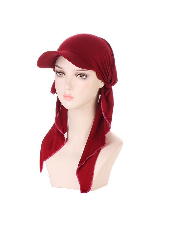 YWDJ Hair Scarf for Women Women Solid Ruffle Chemo Hat Headwear Head Wraps Turbans Beanie Cap Headwraps Baseball Cap Wine One Size