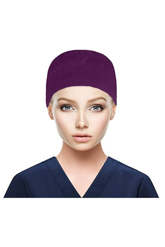 YWDJ Hair Turbans for Women Fashion Scrub Cap With Buttons Bouffant Hat With Sweatband For Womens And Mens Purple