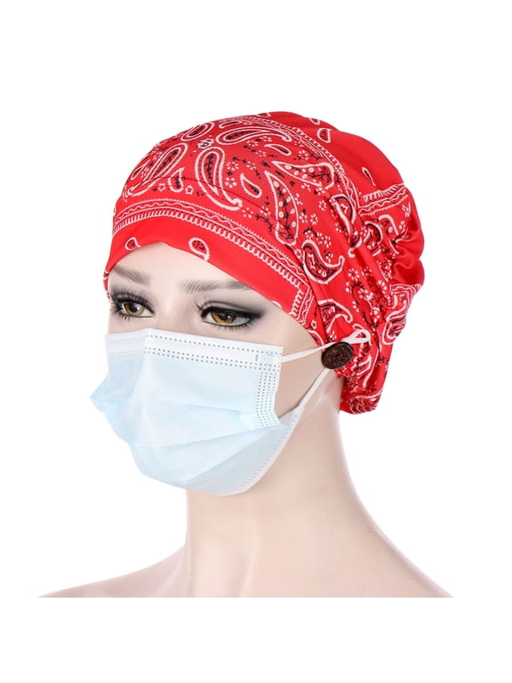 YWDJ Hair Turbans for Women Fashion Women With Buttons Hat Cancer Chemo Hat Beanie Wrap Cap Red