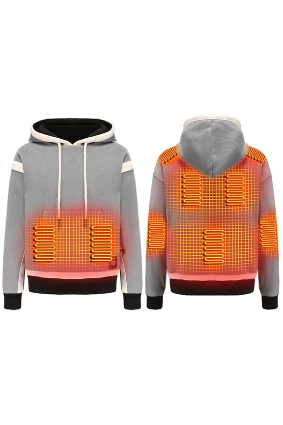 YWDJ Heated Sweatshirt Women Adult Fashion Plush Heating Loose Long Sleeve Blouse Thickening Hooded Sweatershirt Casual Tops Coat Gray XXXXL (Battery Pack Not Included)