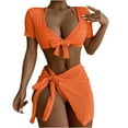 thumbnail image 1 of YWDJ High Waisted Bikini 2 Piece Bikini Coverup Skirt Short Sleeve Skirt Bottoms Bandage Solid Swimsuits Tummy Control Swimsuits n Bathing Suit for Women Tummy Control Womens Bathing Suits 40-Orange M, 1 of 9