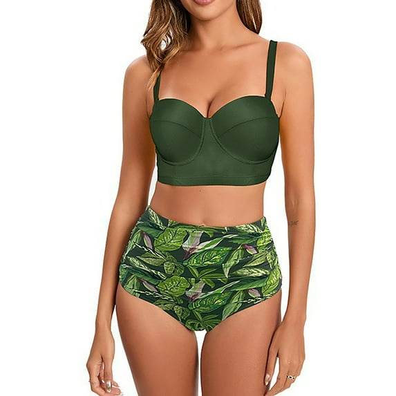 YWDJ High Waisted Swimsuits for Women Split Swimsuit Sexy High Waist Nylon Bikini Swimsuit Split Swimsuit Set Army Green L