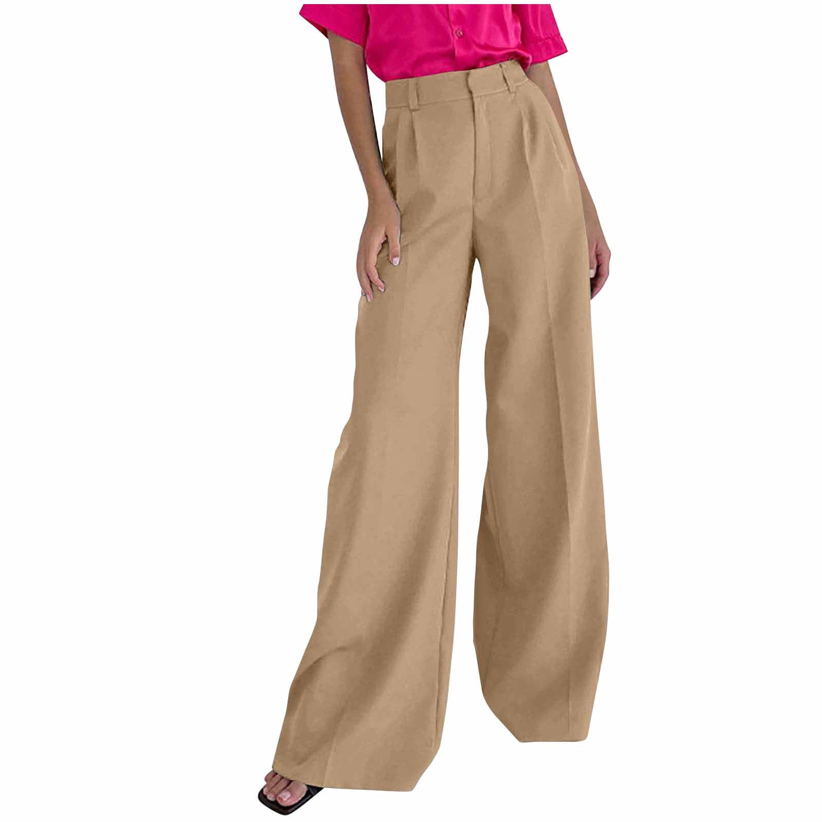YWDJ High Waisted Wide Leg Pants for Women Casual Women Casual Autumn Straight  Solid Color High Waist Suit Pants With Pocket Purple L 