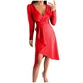 thumbnail image 1 of YWDJ Holiday Holiday Cocktail Dresses for Women Fashion Women Casual Buttocks Solid Slimming Long Leeve Dress Red S, 1 of 7