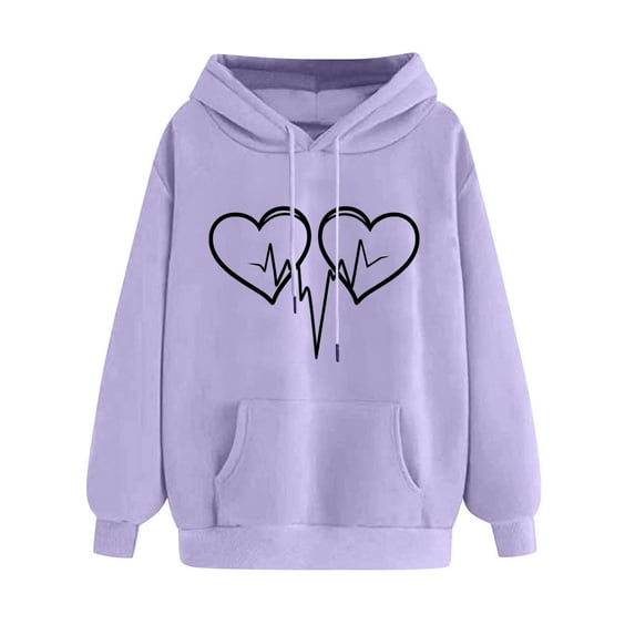 YWDJ Hoodie Sweatshirts for Women Valentine's Day Fall Ladies Tops Trendy Hooded Drawstring with Pocket Sweatshirt Solid Color Casual Graphic Hoodie Comfy Loose Pullover Long Sleeve Tops Purple L
