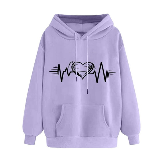 YWDJ Hoodie Sweatshirts for Women Valentine's Day Hooded Sweatshirts Oversized Pullover Long Sleeve Ladies Tops with Pocket Purple 2XL