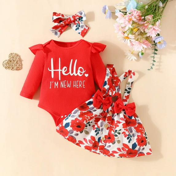 YWDJ Infant Girls Strip Cotton Open Button Top With Plaid Skirt Knot Hairband Three Piece Set Red 12 Months