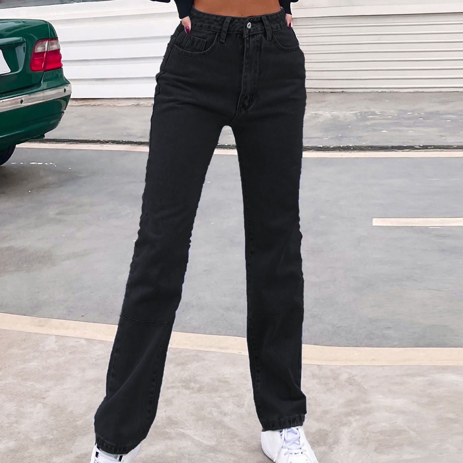 YWDJ Womens Jeans High Waist High Rise Denim Trendy Casual Long Pant  Straight Leg Loose Jeans Fashion High-Waist Trousers A Popular Choice for  Outings Work Going out and Outdoor Activities 56-Black XS 