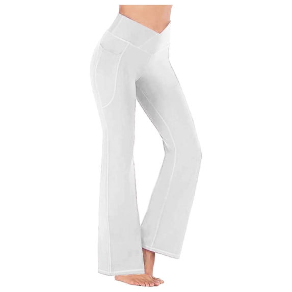YWDJ Jeggings for Women Workout Flare Long Length Capris High Waist Casual Sports Yogalicious Crossover Boot Cut Summer Utility Dressy Everyday Soft Solid Cross Waist Leggings for Women White XXL