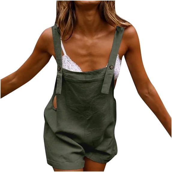 YWDJ Jumpsuits for Women Casual Casual Short Linen One Shoulder Loose Fit Long Pant Ladies Travel Comfortable 2023 Vacation Flowy Rompers Womens Jumpers and Rompers Casual Cotton and Linen Green XL