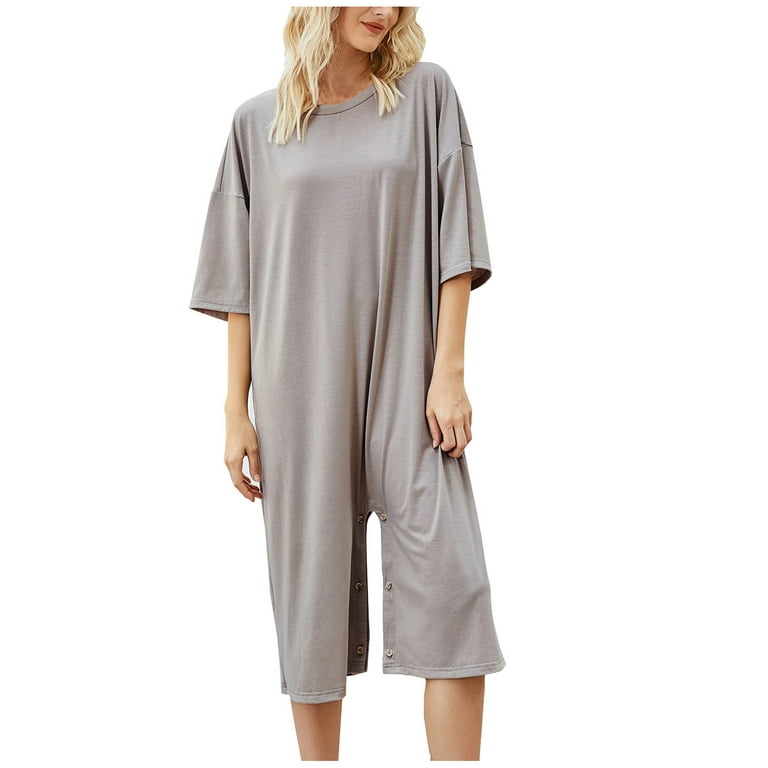 YWDJ Jumpsuits for Women Casual Plus Size Casual Summer Pants Ladies Travel  Comfortable 2023 Vacation Fancy Jumpsuits for Women Cute Rompers for Women  Casual Jumpsuits for Women 中sleeve Gray M 
