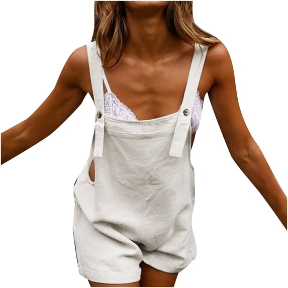 YWDJ Jumpsuits for Women Dressy Casual Short Linen One Shoulder Loose Fit Long Pant Ladies Travel Comfortable 2023 Vacation Flowy Rompers Womens Jumpers and Rompers Casual Cotton and Linen White XL