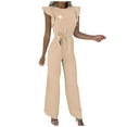 thumbnail image 1 of YWDJ Jumpsuits for Women Casual Womens Fashion Summer Solid Casual Ruffle Short Sleeve Suspender Jumpsuit Beige S, 1 of 9
