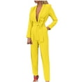 thumbnail image 1 of YWDJ Jumpsuits for Women Dressy Petite Length Women Casual Solid Pocket Romper Long Playsuit Strap Long Sleeve Jumpsuit+Belt Yellow M, 1 of 9