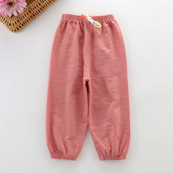 YWDJ Kids Girls Boys Comfortable Casual Cotton Pants Solid Color Elastic Cuffs Pants Red 6-12 Months