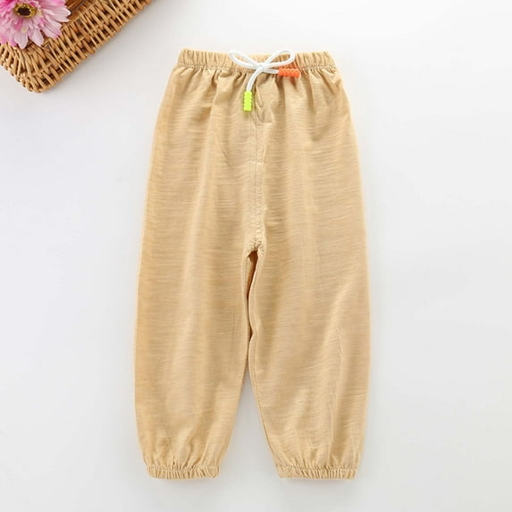 YWDJ Kids Girls Boys Comfortable Casual Cotton Pants Solid Color Elastic Cuffs Pants Yellow 2-3T