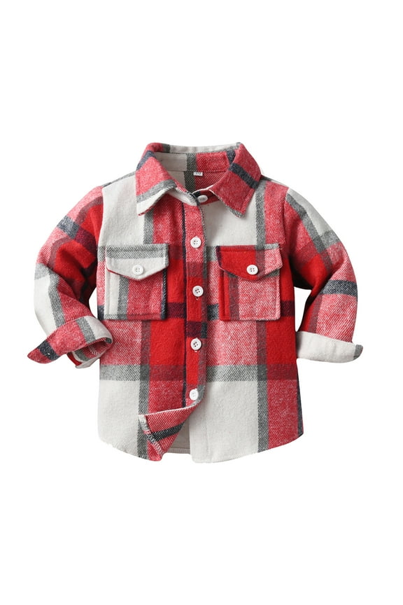 YWDJ Kids Toddler Flannel Shirt Jacket Plaid Long Sleeve Shacket Baby Boys Girls Fall Shirt Coat Outwear Red 90