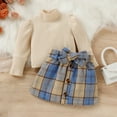 thumbnail image 1 of YWDJ Knit Bubble Sleeve Long Sleeve Top + Plaid Skirt Set Suitable For 6 Months-3 Years Old Blue 12 Months, 1 of 7