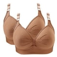 thumbnail image 1 of YWDJ Lace Bras for Women Plus Size 2 Pack Back Closures Sleep Bras Wirefree Comfy Bras Adjustable Straps Half Cup Push up Wrap Lounge Bras Padded Comfortable Bras Solid Comfortable Bras Khaki 42, 1 of 2