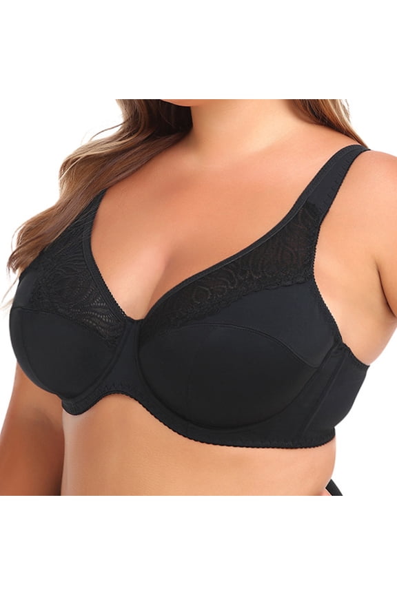 YWDJ Lace Bras for Women Plus Size Back Closures Sleep Bras Underwire Comfy Bras Wide Strap Full Coverage Push up Wrap Lounge Bras Padded Plus Size Lace Comfy Bras Comfortable Bras Black 3XL