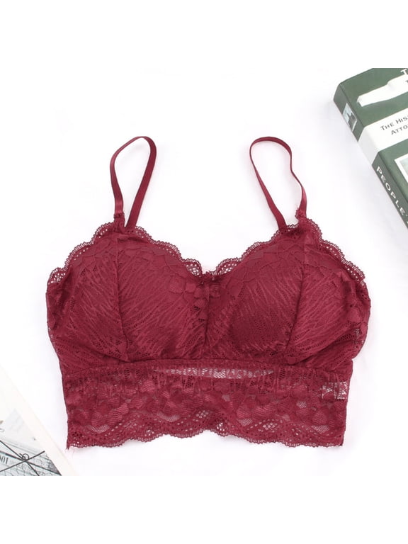 YWDJ Lace Bras for Women Plus Size Pullover Sleep Bras No Wire Comfy Bras Spaghetti Straps Full Coverage Push up Wrap Lounge Bras Padded Plus Size Lace Comfortable Bras Solid Bras Wine One Size