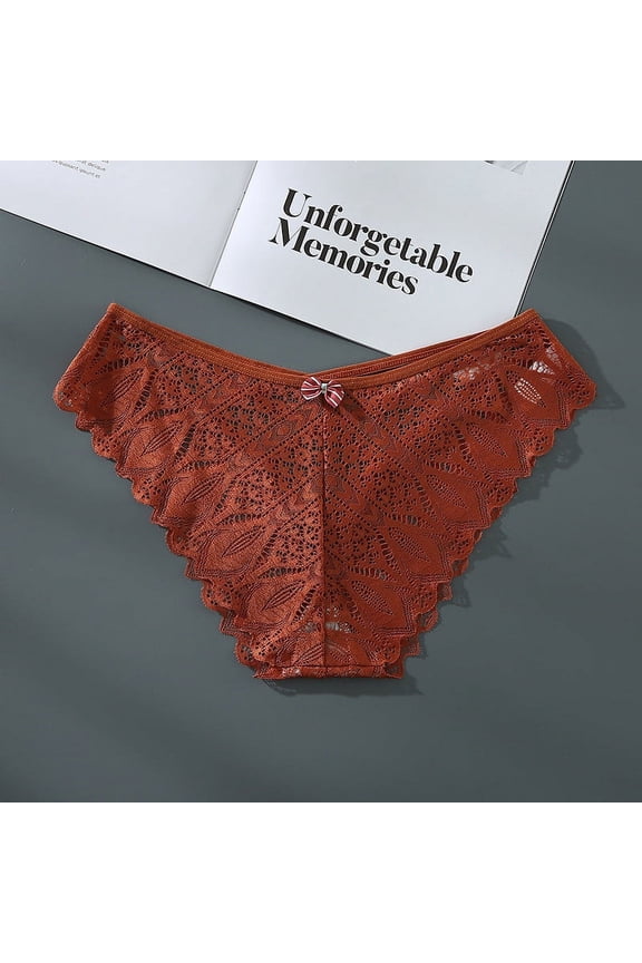 YWDJ Lace Thongs for Women Lightweight No Show Sexy Underwear: Pure Cotton Crotch Middle Waist Lace Non Marking Belly Tightening Binding Fashionable Briefs Coffee M