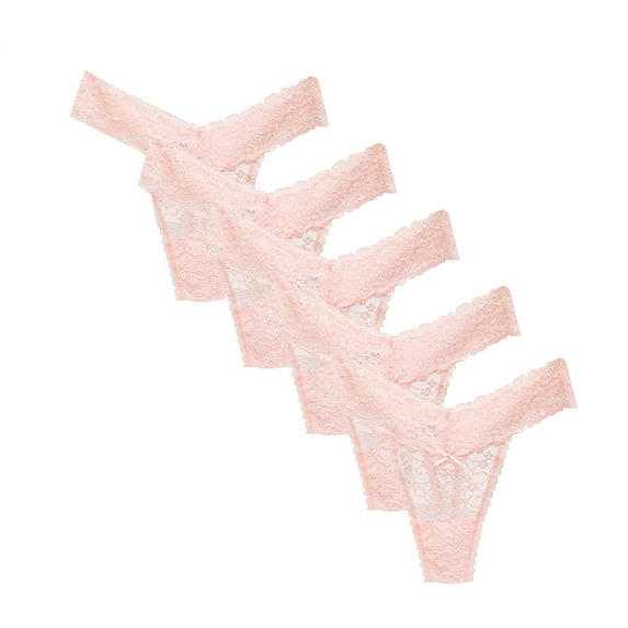 YWDJ Lace Thongs for Women 5 Pack Lightweight No Show Sexy Thong String Trousers Pack Lace Soft Lingerie Underwear Pack Of 5 Beige XL