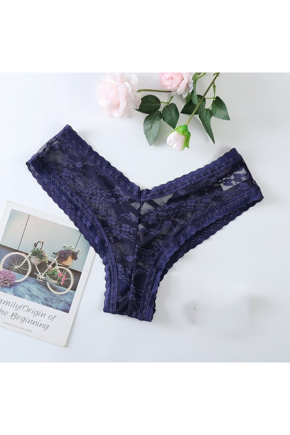 YWDJ Lace Thongs for Women Lightweight No Show Lingerie G-string Lace Briefs Underwear Panties T String Thongs Knick Dark Blue M