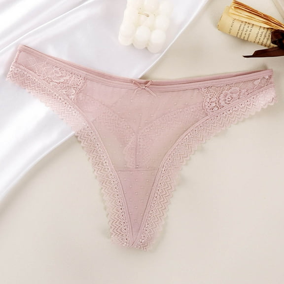 YWDJ Lace Thongs for Women Lightweight No Show Sexy Lace Underwear Comfortable and Slim Hollowed Out Solid Panties Briefs Pink M
