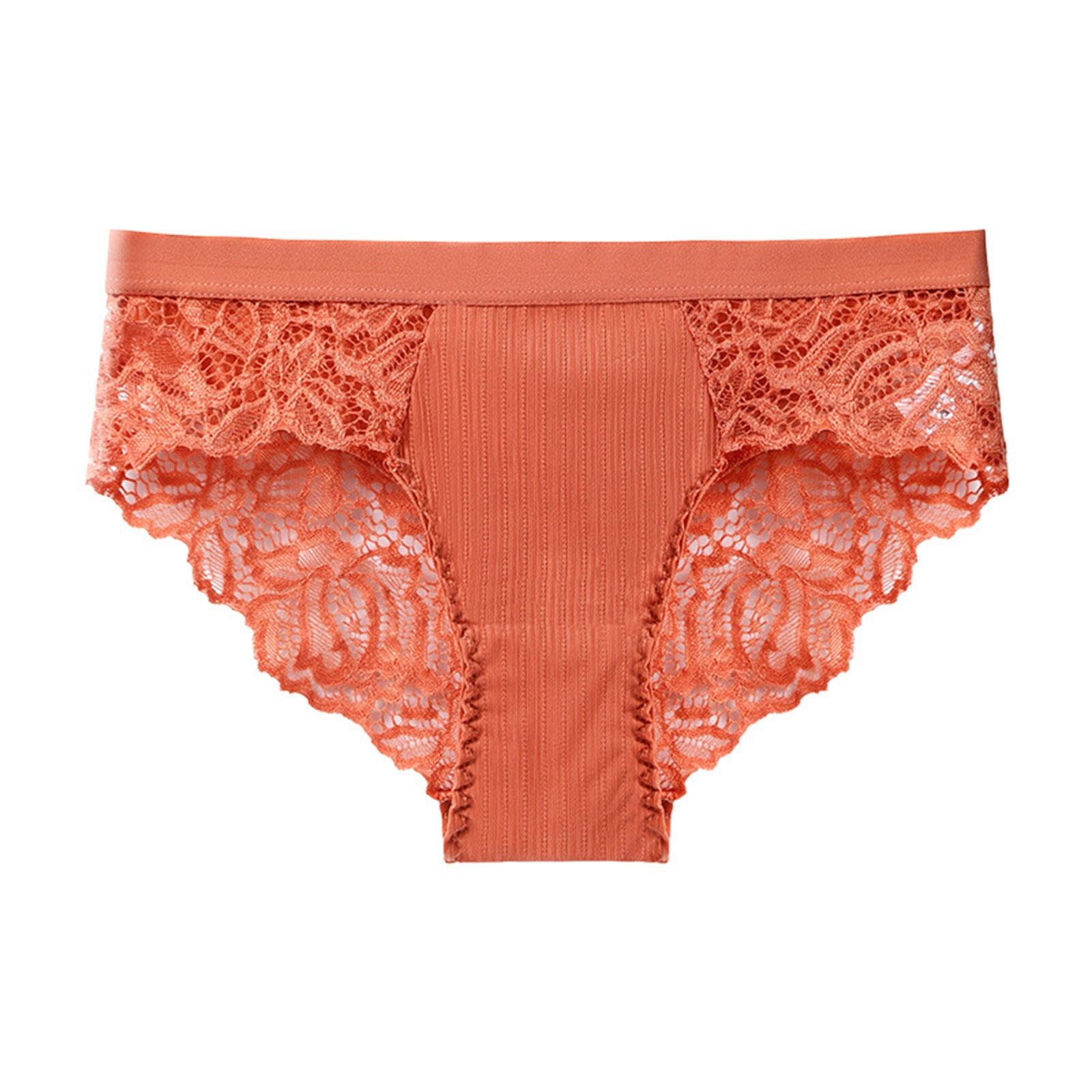 Shiusina Women's Underpants Open Crotch Panties Low Waist Lace Briefs  Underwear Orange M