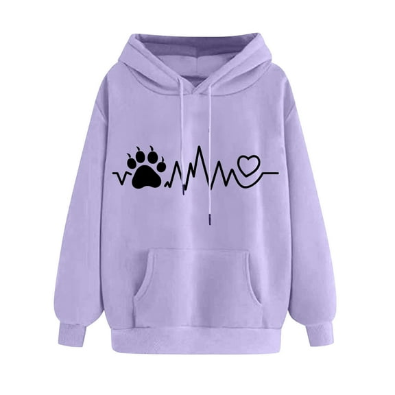 YWDJ Ladies Hoodies Pullover with Pockets Valentine's Day Heart Graphic Print Fleece Sweatshirt Y2k Tops Fall Long Sleeve Hooded Drawstring Sweatshirt Pullover with Pocket Trendy Hoodies Purple M