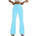 thumbnail image 1 of YWDJ Leggings for Women Flare Mid Waist Plus Size Gym Leggings Full Length Summer Pants Curvy Casual Long Bootcut Vacation Pants Pull on Solid Yoga Lightweight Comfy Blue S Breathable Beach Pants, 1 of 4