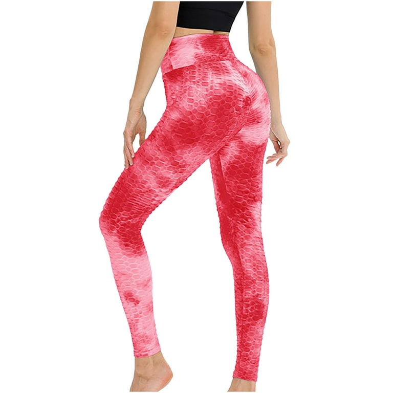 YWDJ Leggings for Women Plus Size Sports Yoga Pleated Pants Tie Dyed High  Waist Hip Lifting Bubble Pants Tight Fast Drying Breathable Fitness  PantsWatermelon RedL 