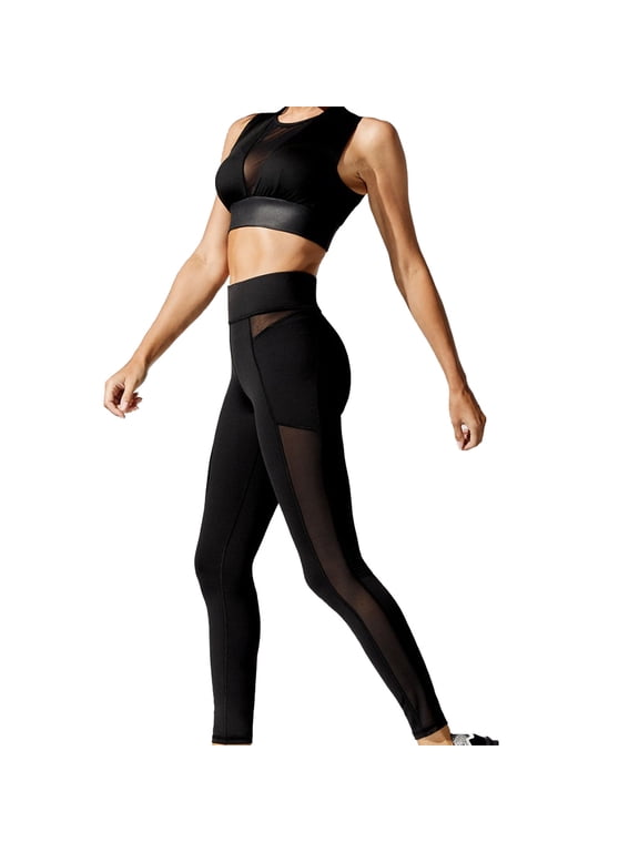 YWDJ Leggings for Women Plus Size Tummy Control Side Mesh Sports Pants Elastic Slim Yoga Leggings Perspective Running Pants Black XL