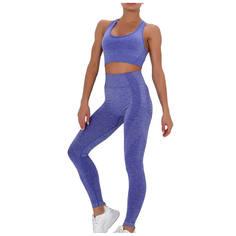 YWDJ Leggings for Women Women Pure Color Hip-lifting Sports Fitness Running  High-waist vest Yoga Suit Blue S 