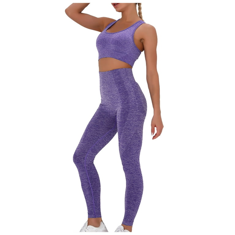 YWDJ Leggings for Women Women Pure Color Hip-lifting Sports Fitness Running  High-waist vest Yoga Suit Purple M 