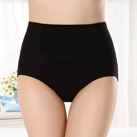 YWDJ Lightweight High Waist No Show Solid Color High Waist Briefs Lift The Hip Cotton Underpants Black L