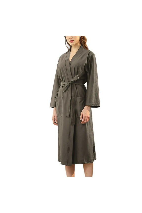 YWDJ Lightweight Robes for Women Knee Length Gray Long Plus Size Solid Long Sleeve Pajamas XL