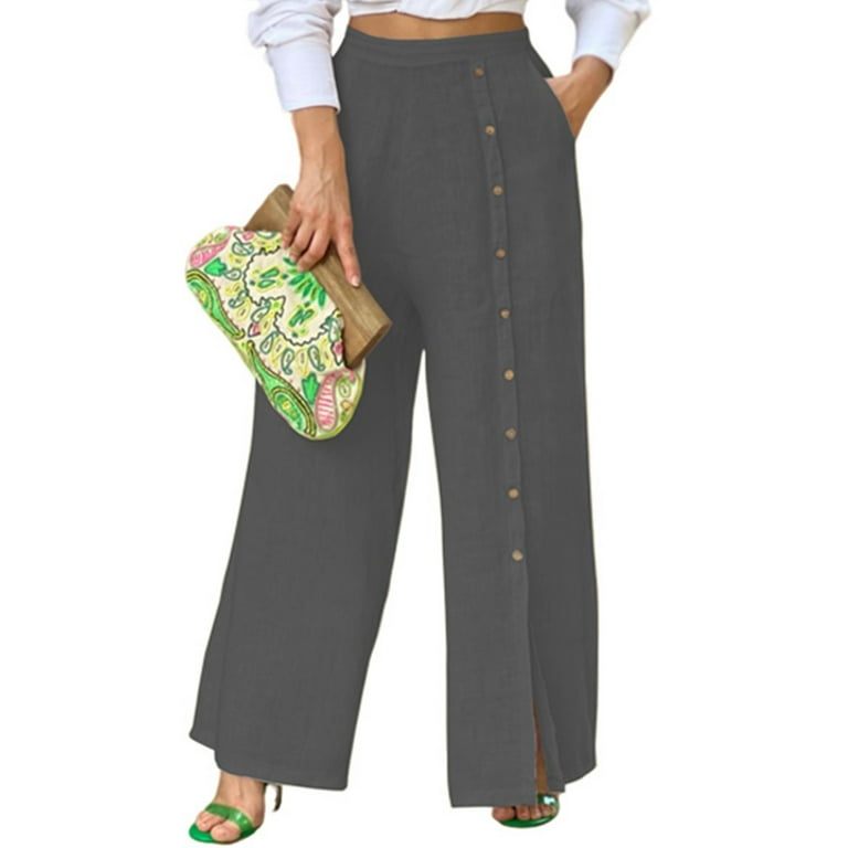 Women's Plus Size Linen Pants – High Rise Wide-Leg Pants