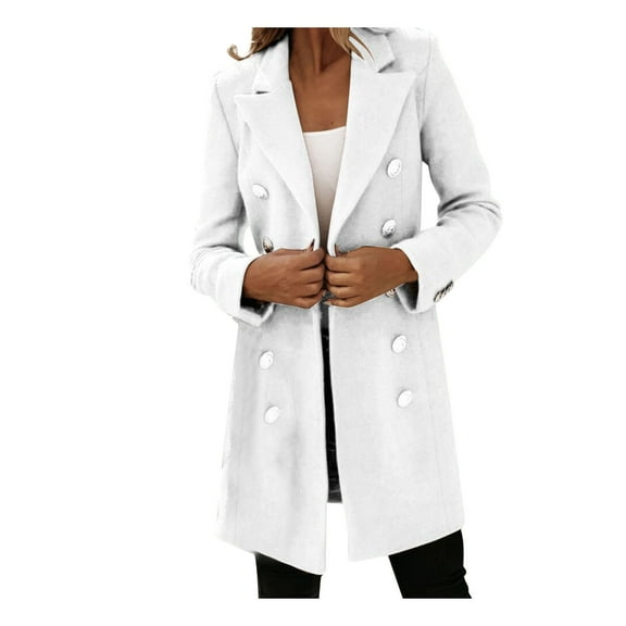 YWDJ Long Blazer Jackets for Women Dressy Woman Artificial Wool Elegant Blend Coat Slim Female Long Coat Outerwear Jacket White S