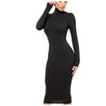 thumbnail image 1 of YWDJ Long Fall Dresses for Women 2022 Women Fashion Slim High Neck Long Dress Long Sleeve Pure Color Dress Black M, 1 of 9