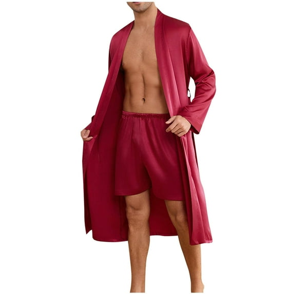 YWDJ Long Robes for Men Long Lightweight Solid Long Sleeve Pajamas 2XL Wine