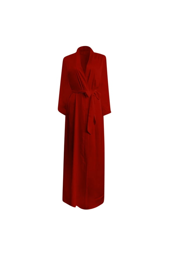 YWDJ Long Robes for Women Long Lightweight Solid Long Sleeve Pajamas M Red