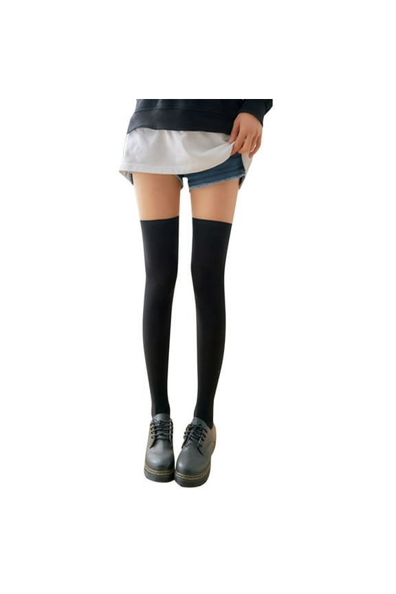 YWDJ Long Socks for Women 1 Pair Fashion Thigh High Over Knee High Socks Girls Womens Solid Socks Black Free