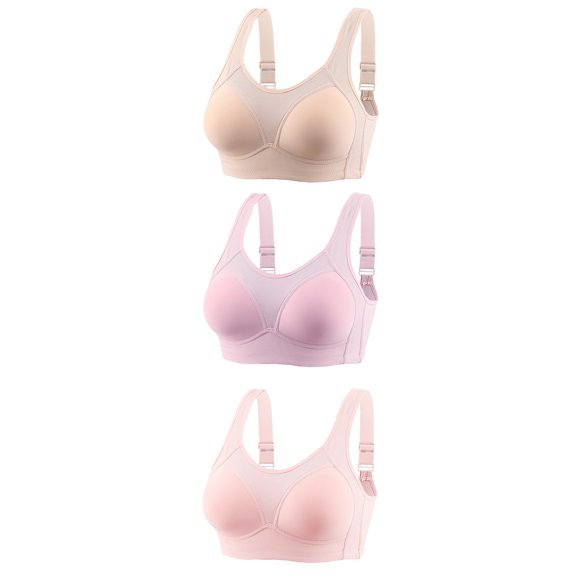 YWDJ Lounge Bras for Women Comfort 3 Pack Comfortable Bras Wireless Sleep Bras Adjustable Straps Full Coverage Breastfeeding Bras Push up Wrap Comfy Bras Padded Comfort Solid Lounge Bras Pink M