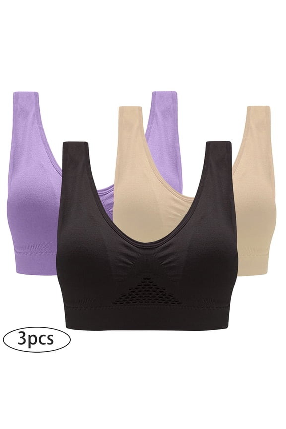 YWDJ Lounge Bras for Women Comfort 3 Pack Front Closure No Wire Wide Strap Full Coverage Bras Low Support Cross Padded Plus Size Bras Comfort Wrap Solid Bras Multicolor M